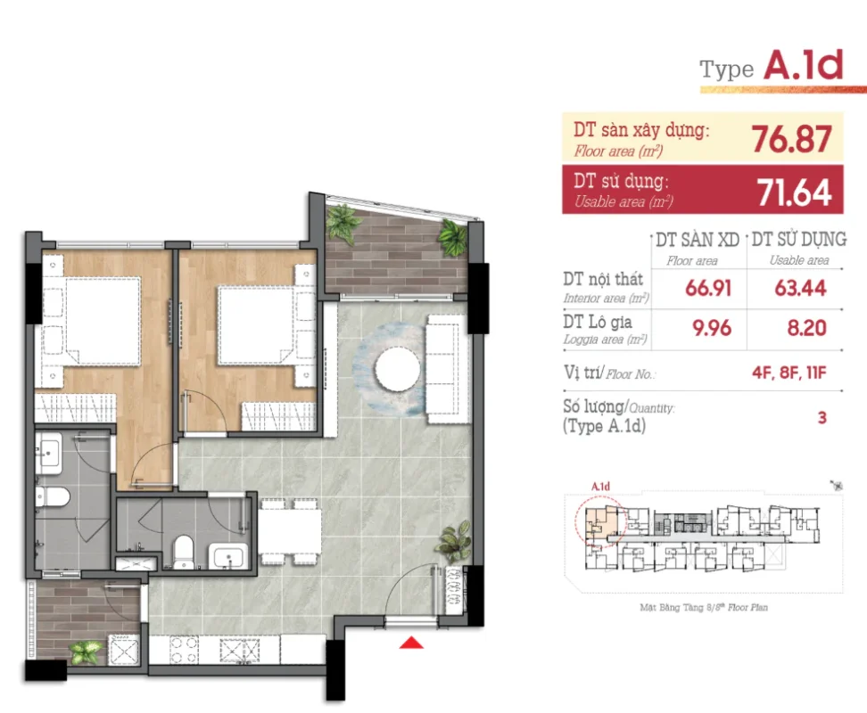 Căn 2PN - 2WC diện tích 65-75m² tại The Aristo: Lựa chọn tối ưu cho gia đình trẻ 12 2 Phòng ngủ 2 WC căn hộ The Aristo