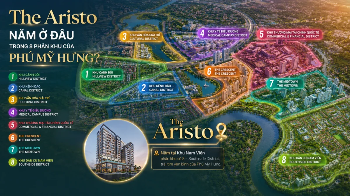 The Aristo nằm ở đâu trong 8 phân khu của Phú Mỹ Hưng? 5 The Aristo nằm ở đâu trong 8 phân khu của Phú Mỹ Hưng?